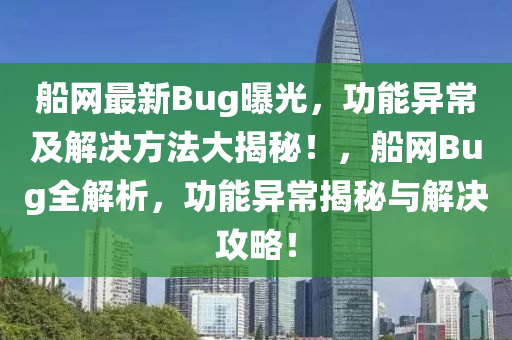 船網(wǎng)最新Bug曝光，功能異常及解決方法大揭秘！，船網(wǎng)Bug全解析，功能異常揭秘與解決攻略！