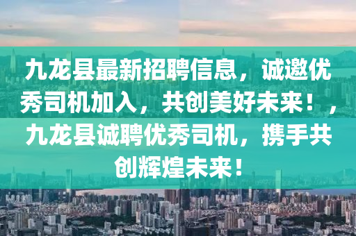 九龍縣最新招聘信息，誠邀優(yōu)秀司機加入，共創(chuàng)美好未來！，九龍縣誠聘優(yōu)秀司機，攜手共創(chuàng)輝煌未來！