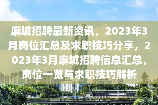 麻城招聘最新資訊，2023年3月崗位匯總及求職技巧分享，2023年3月麻城招聘信息匯總，崗位一覽與求職技巧解析