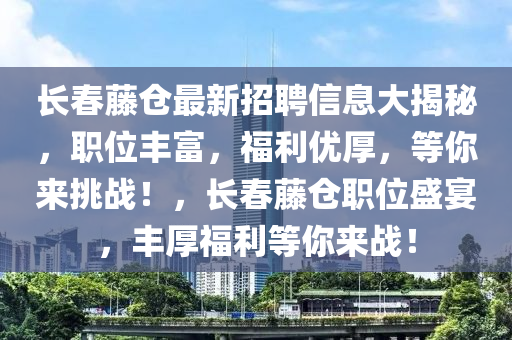 長春藤倉最新招聘信息大揭秘，職位豐富，福利優(yōu)厚，等你來挑戰(zhàn)！，長春藤倉職位盛宴，豐厚福利等你來戰(zhàn)！