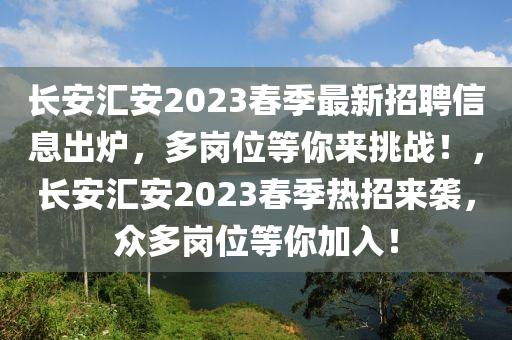 長安匯安2023春季最新招聘信息出爐，多崗位等你來挑戰(zhàn)！，長安匯安2023春季熱招來襲，眾多崗位等你加入！