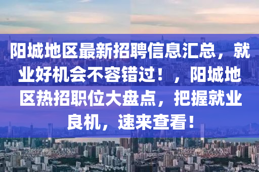 陽城地區(qū)最新招聘信息匯總，就業(yè)好機會不容錯過！，陽城地區(qū)熱招職位大盤點，把握就業(yè)良機，速來查看！