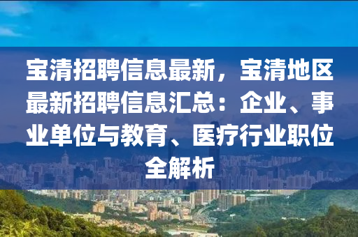 寶清招聘信息最新，寶清地區(qū)最新招聘信息匯總：企業(yè)、事業(yè)單位與教育、醫(yī)療行業(yè)職位全解析