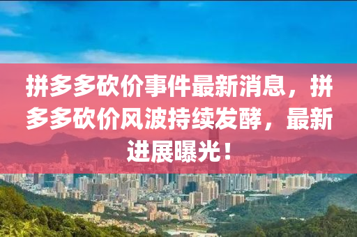 拼多多砍價事件最新消息，拼多多砍價風波持續(xù)發(fā)酵，最新進展曝光！