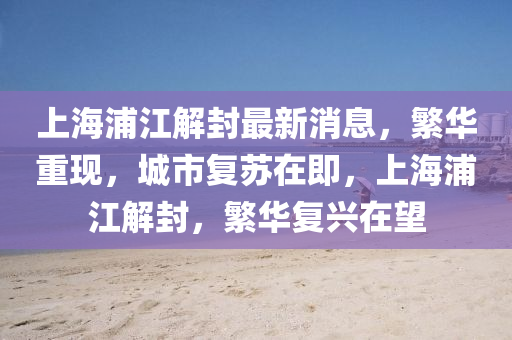 上海浦江解封最新消息，繁華重現(xiàn)，城市復(fù)蘇在即，上海浦江解封，繁華復(fù)興在望