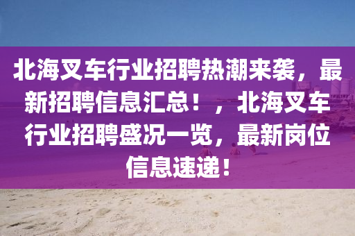 北海叉車行業(yè)招聘熱潮來襲，最新招聘信息匯總！，北海叉車行業(yè)招聘盛況一覽，最新崗位信息速遞！