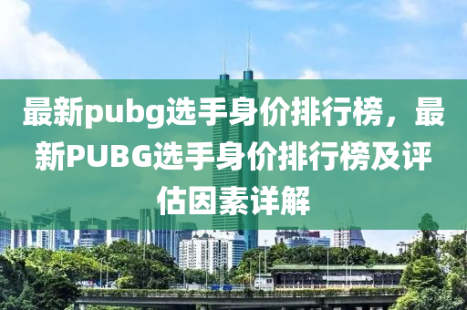 最新pubg選手身價排行榜，最新PUBG選手身價排行榜及評估因素詳解