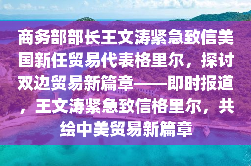 商務(wù)部部長王文濤緊急致信美國新任貿(mào)易代表格里爾，探討雙邊貿(mào)易新篇章——即時報道，王文濤緊急致信格里爾，共繪中美貿(mào)易新篇章