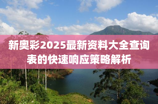 新奧彩2025最新資料大全查詢表的快速響應(yīng)策略解析