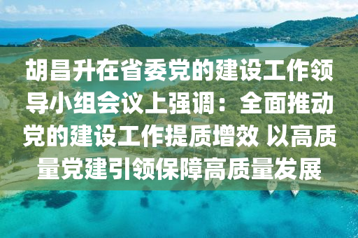 胡昌升在省委黨的建設(shè)工作領(lǐng)導(dǎo)小組會(huì)議上強(qiáng)調(diào)：全面推動(dòng)黨的建設(shè)工作提質(zhì)增效 以高質(zhì)量黨建引領(lǐng)保障高質(zhì)量發(fā)展