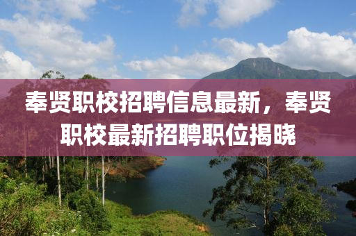 奉賢職校招聘信息最新，奉賢職校最新招聘職位揭曉