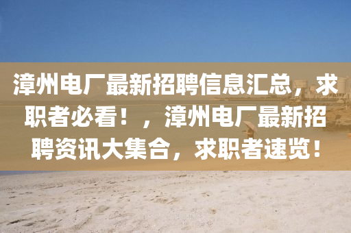 漳州電廠最新招聘信息匯總，求職者必看！，漳州電廠最新招聘資訊大集合，求職者速覽！