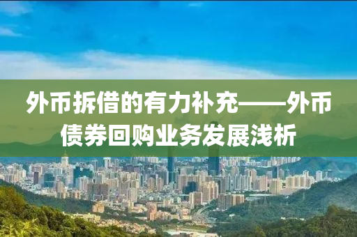 外幣拆借的有力補(bǔ)充——外幣債券回購(gòu)業(yè)務(wù)發(fā)展淺析
