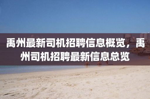 禹州最新司機招聘信息概覽，禹州司機招聘最新信息總覽